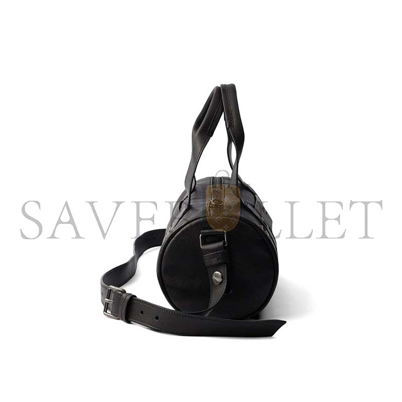PRADA BLACK ROUTE LARGE LEATHER TOP HANDLE BAG 1BB161 (28.5*12*12cm)